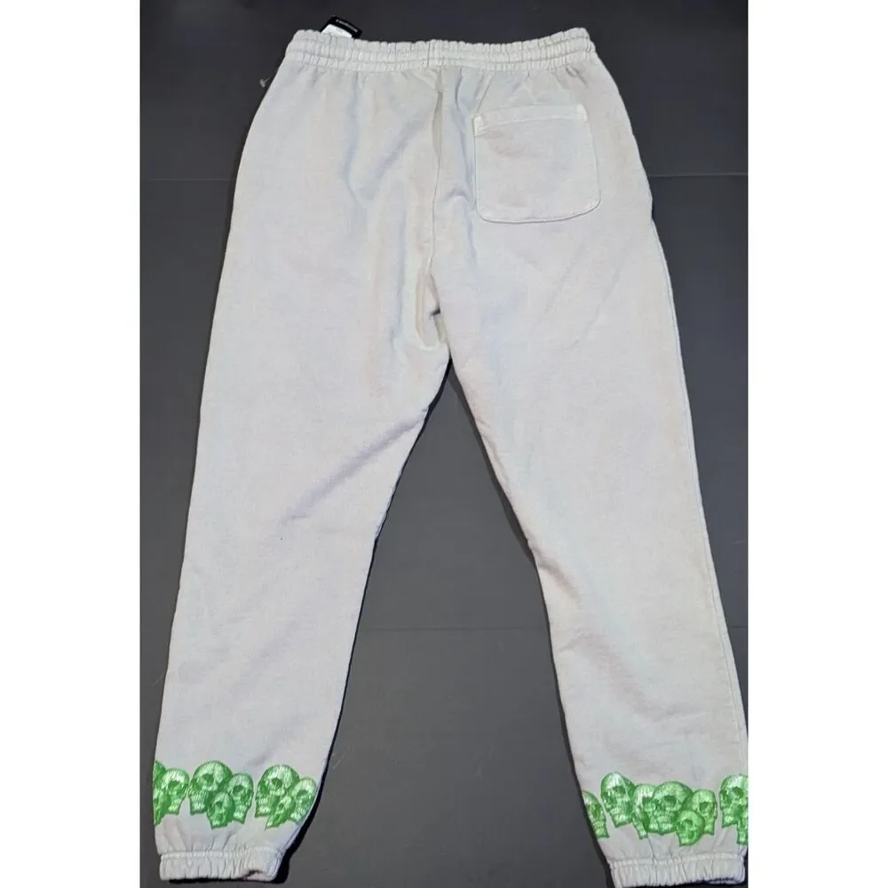 NWT Affliction River Styx Sweatpants Mens XL Grey Green Skulls Y2K Gothic NEW